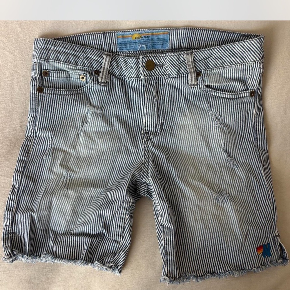 Aviator Nation Blue and White Striped Shorts